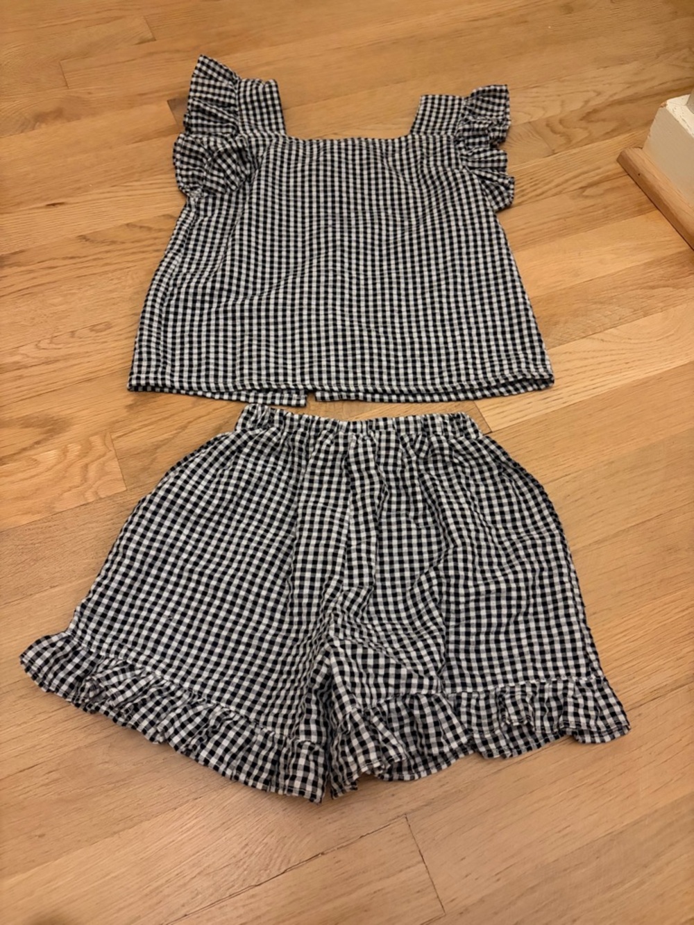 Navy and White Gingham Ruffle Two-Piece Set